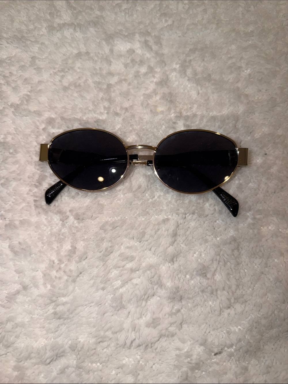 Gold Frame Black Lens Oval Sunglasses - Women Accessories